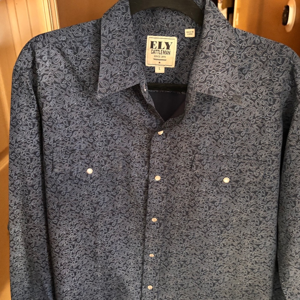 Perfect Ely Cattleman Men’s Western Navy Blue Pearl Snap shirt